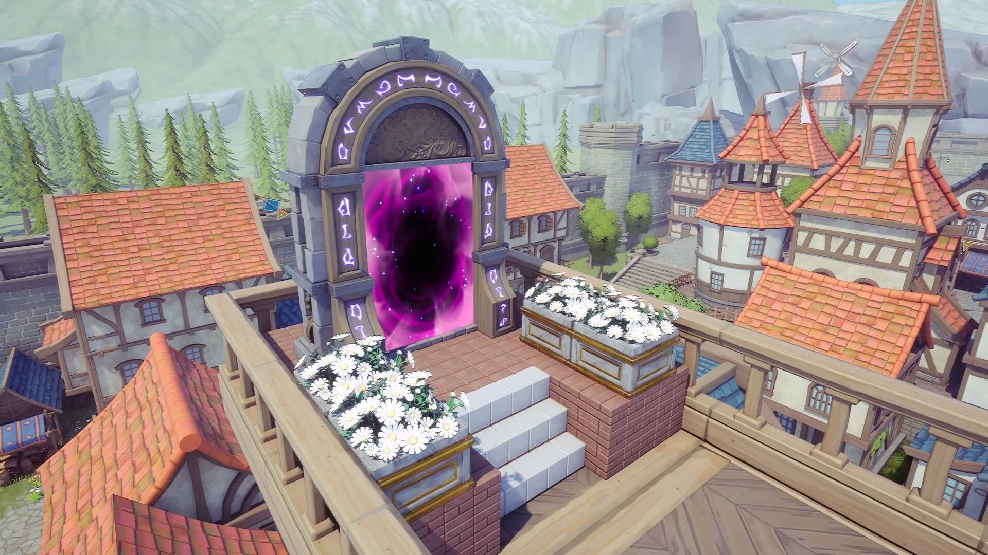 Official Alchemy Factory screenshot showing the Grand Portal above a town