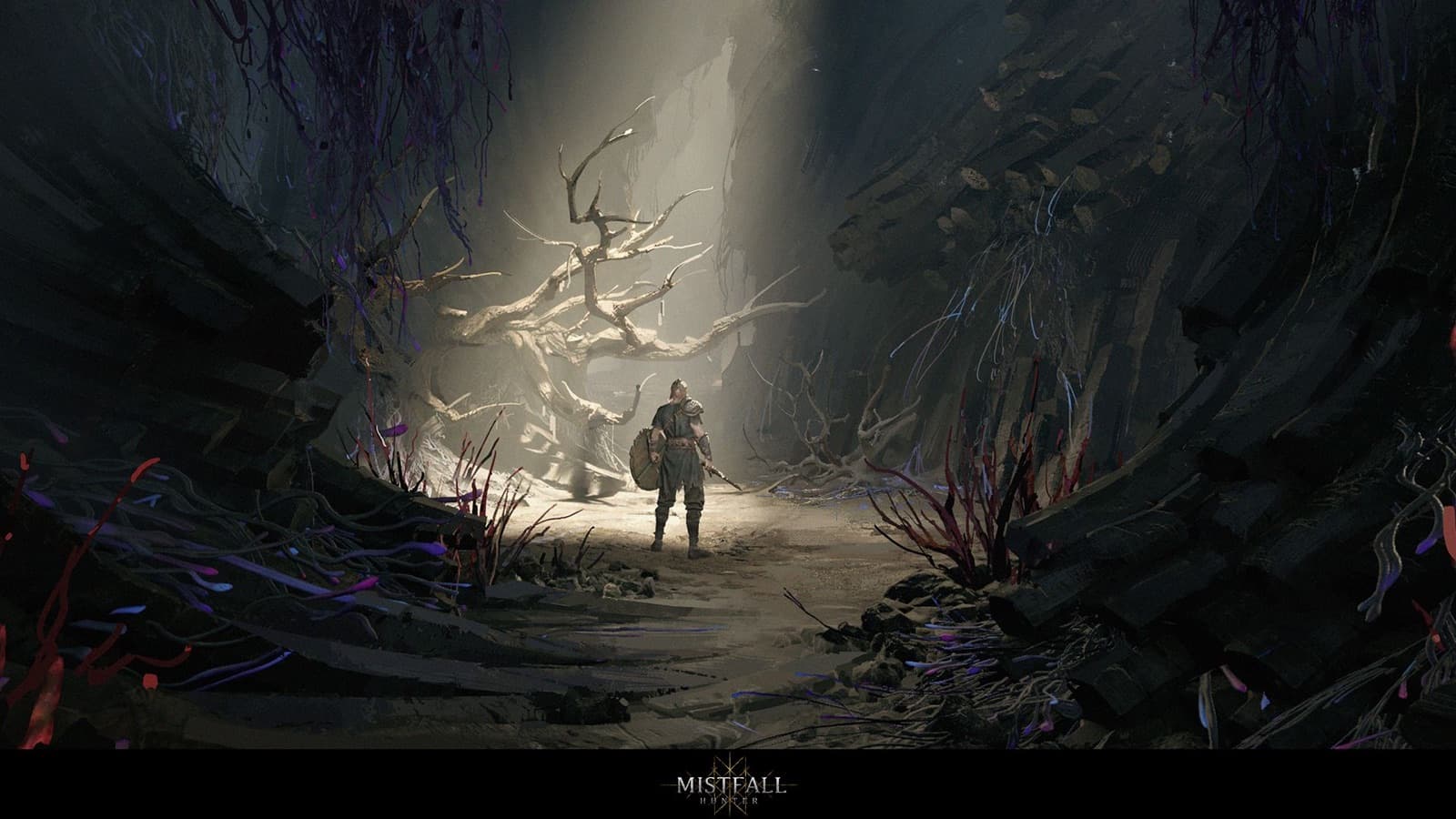 Official Mistfall Hunter hunter exploring a misty ruin