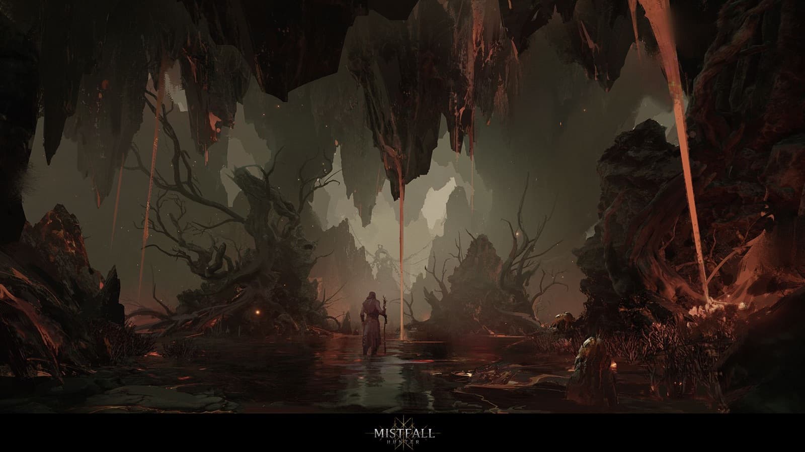 Official Mistfall Hunter hunter moving through a red mist environment